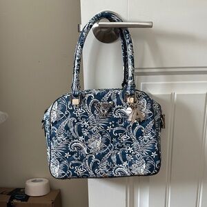 Guess Navy and White Floral Quilted Satchel